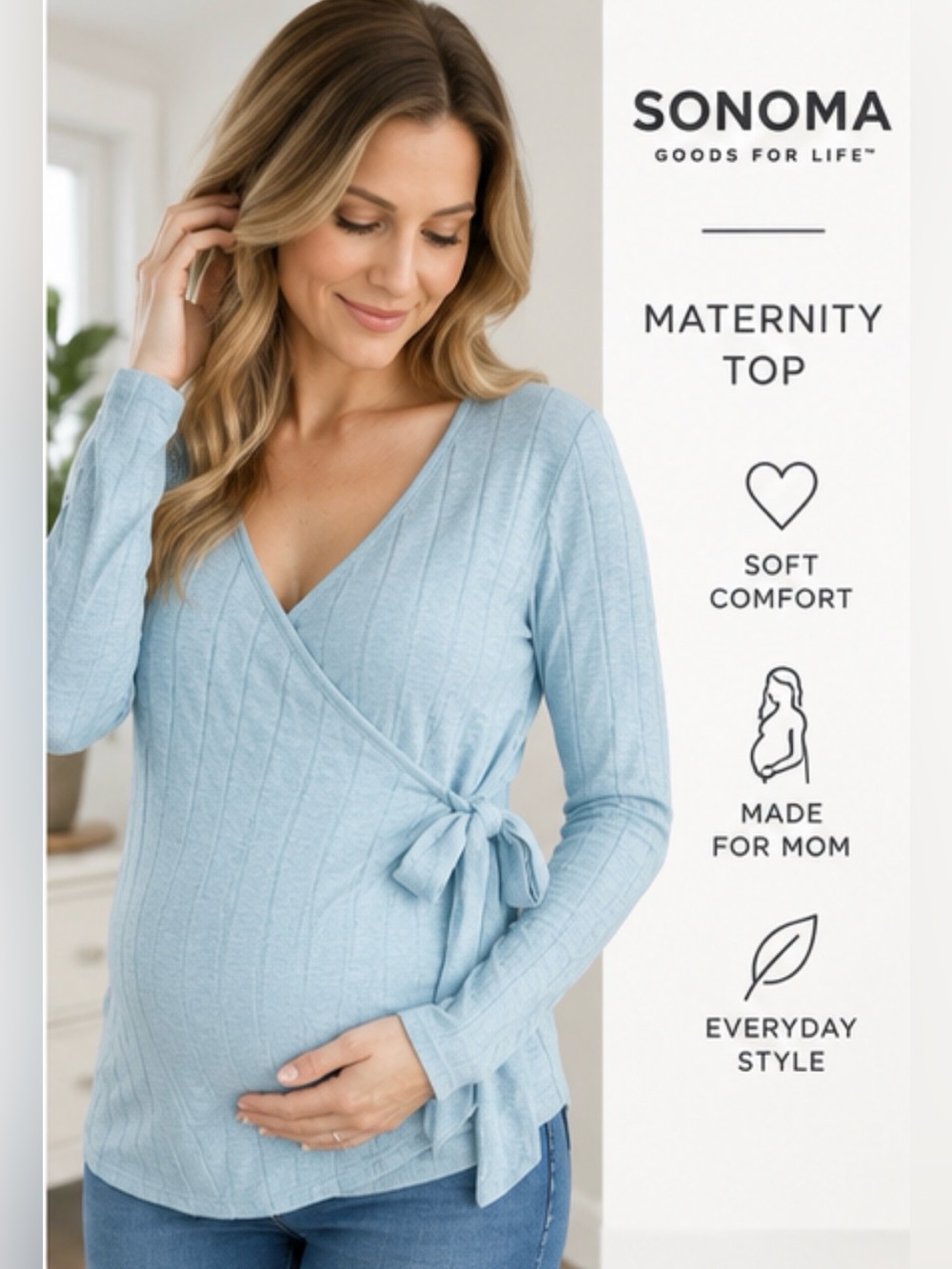 Sonoma Maternity M-MAT Light Blue Wrap Top Medium NWT